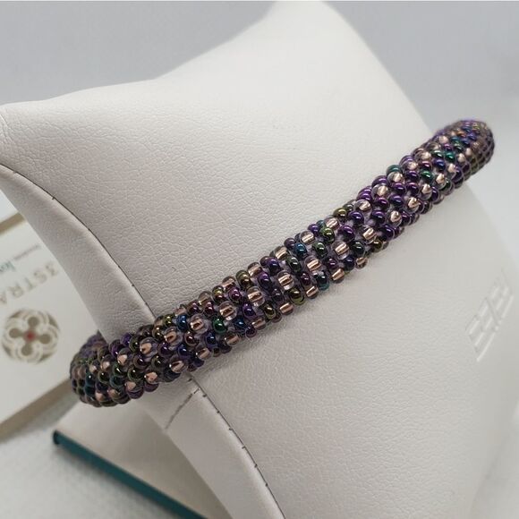 NWT 3 Strands Purple & Irridescent Beaded Bracelet - Picture 2 of 4